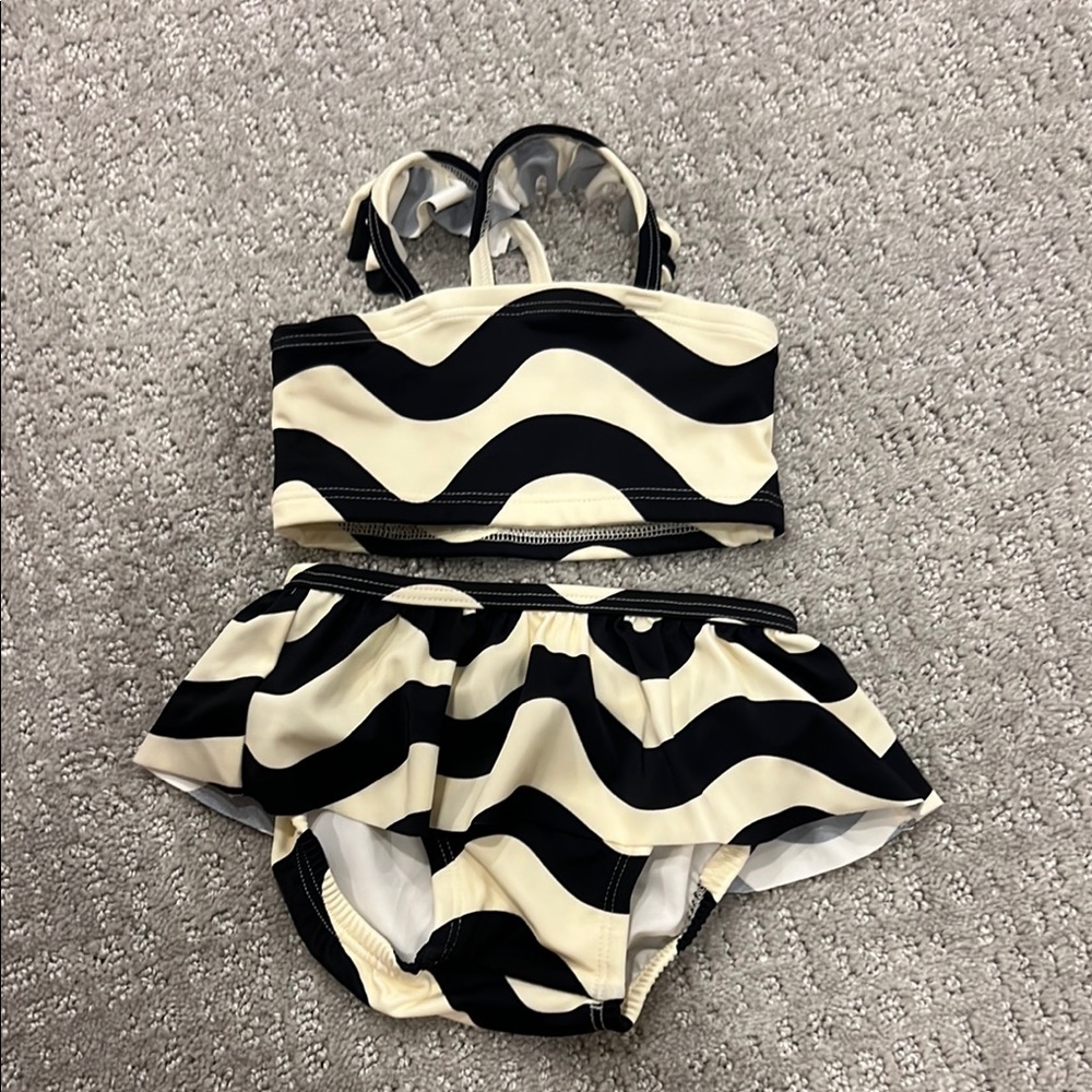 Kids Black and Cream Wave Pattern Swim Set